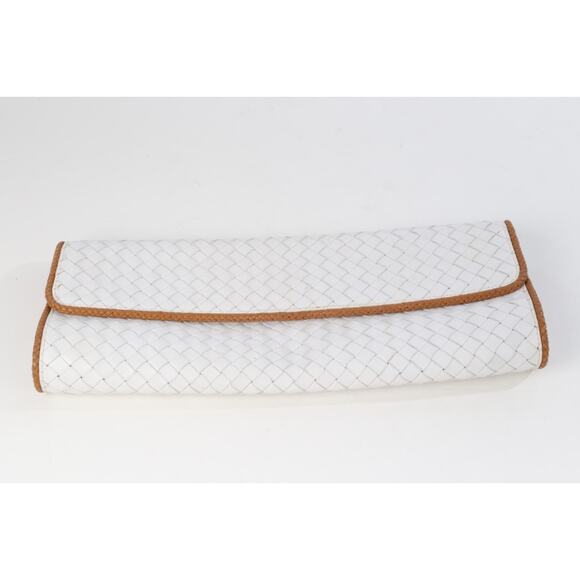 Sondra Roberts White Woven Leather Oversized Flap Clutch Bag - Picture 3 of 8